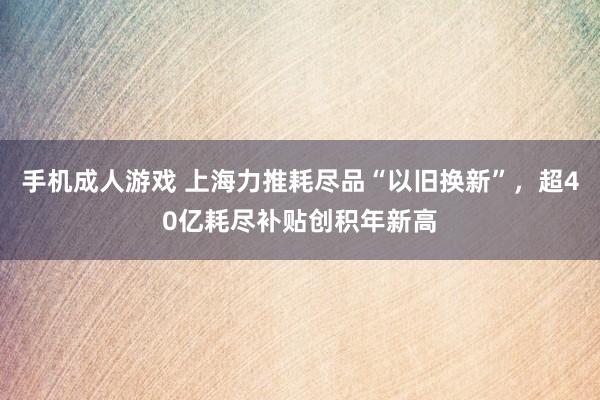 手机成人游戏 上海力推耗尽品“以旧换新”，超40亿耗尽补贴创积年新高